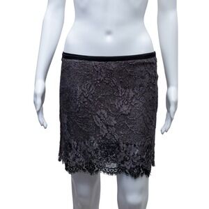 Uli Herzner Vintage Lace Skirt Black Metallic Floral Overlay Size M